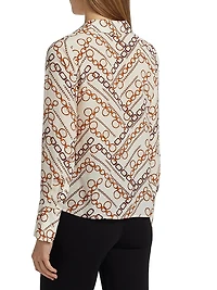 The Ciaran Gilded Chain Printed Draped Blouse