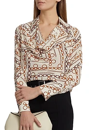 The Ciaran Gilded Chain Printed Draped Blouse