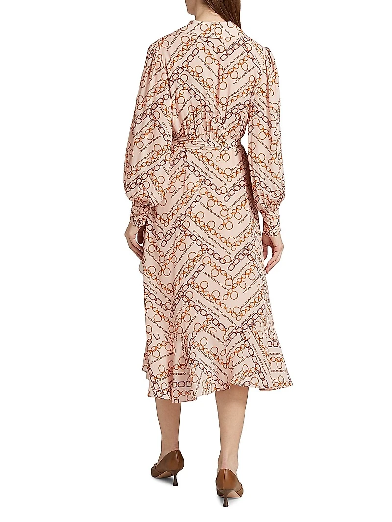 The Linnea Gilded Chain Print Midi-Dress
