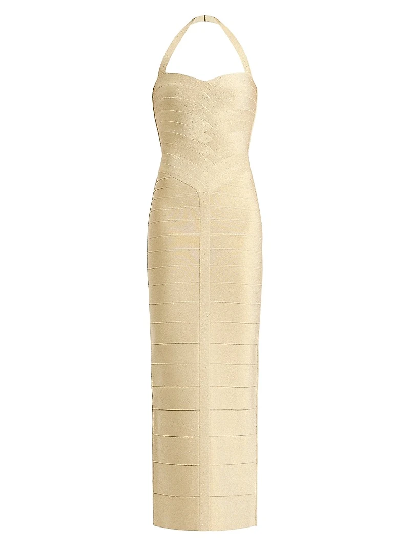 Iris Metallic Bandage Halter Gown