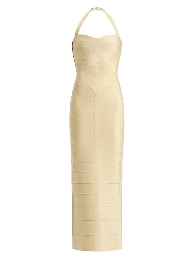 Iris Metallic Bandage Halter Gown