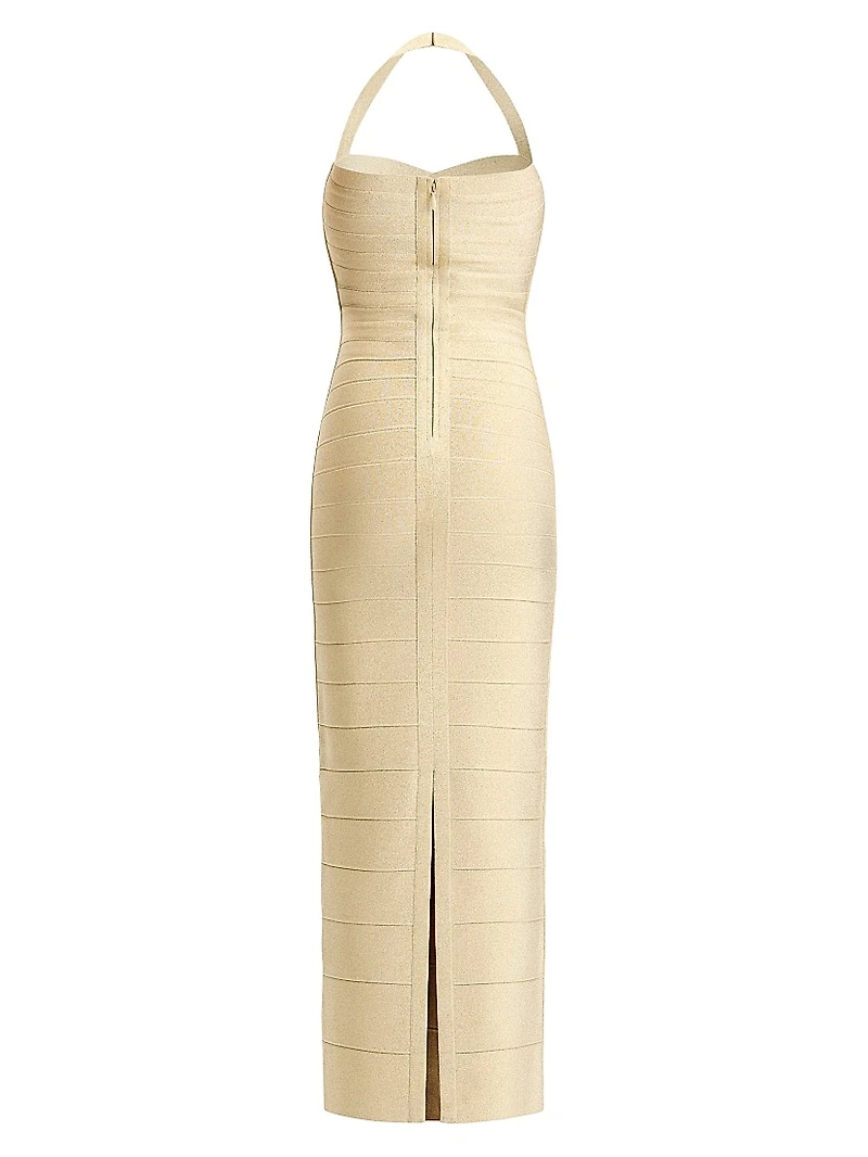 Iris Metallic Bandage Halter Gown