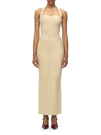 Iris Metallic Bandage Halter Gown