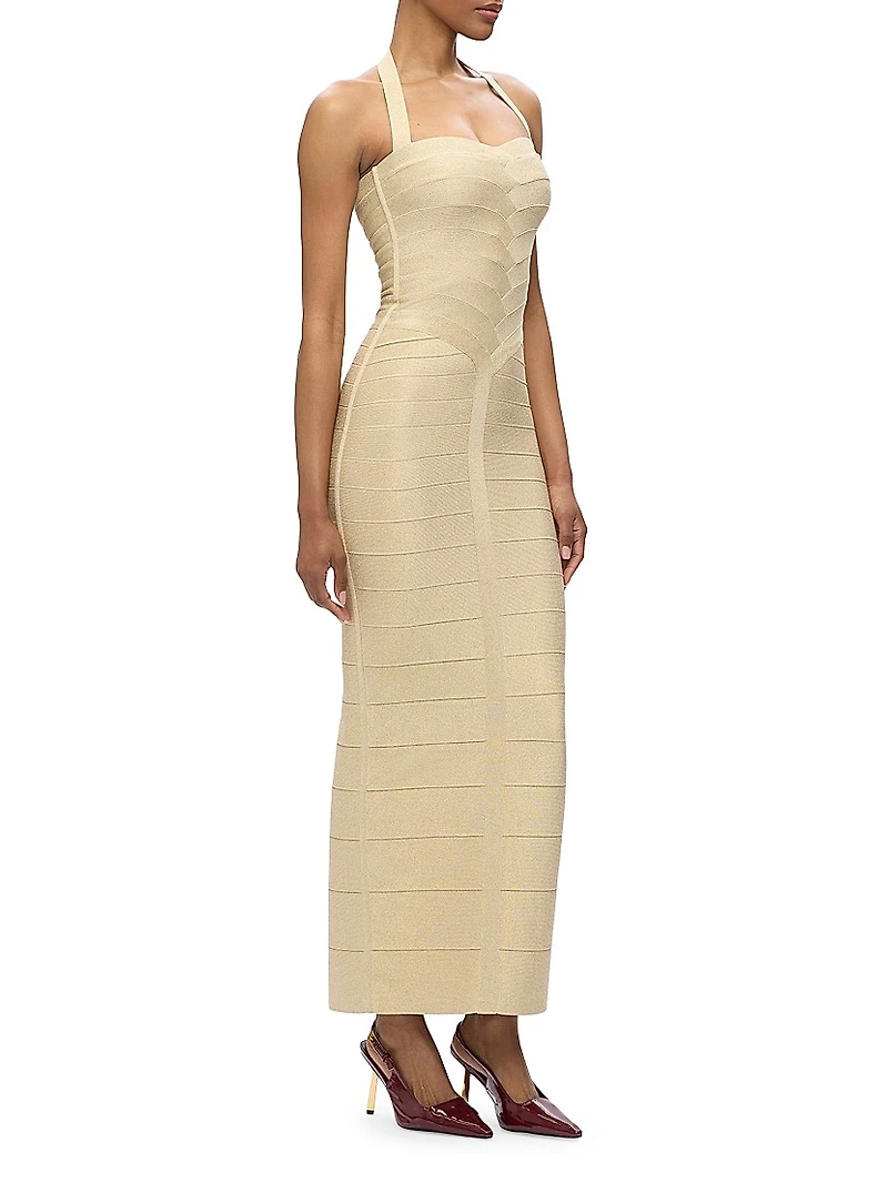 Iris Metallic Bandage Halter Gown