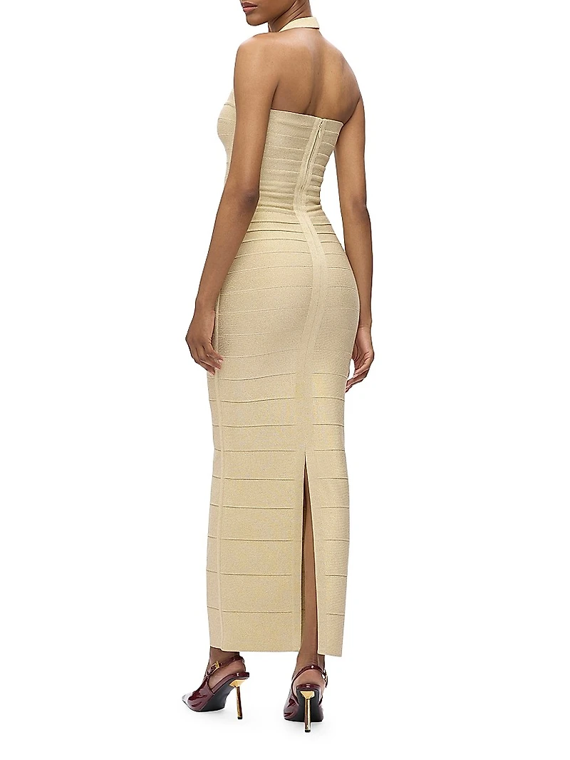 Iris Metallic Bandage Halter Gown