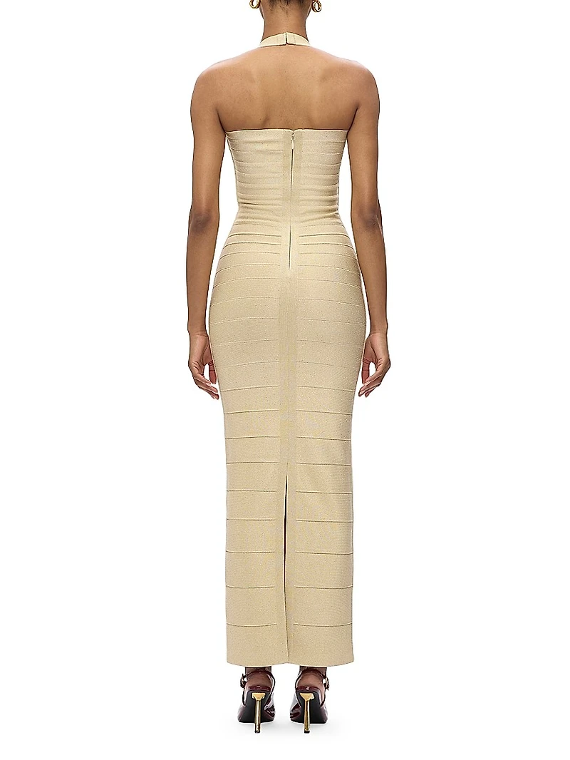 Iris Metallic Bandage Halter Gown