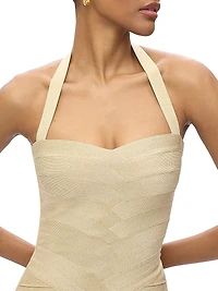 Iris Metallic Bandage Halter Gown