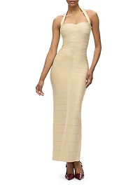 Iris Metallic Bandage Halter Gown