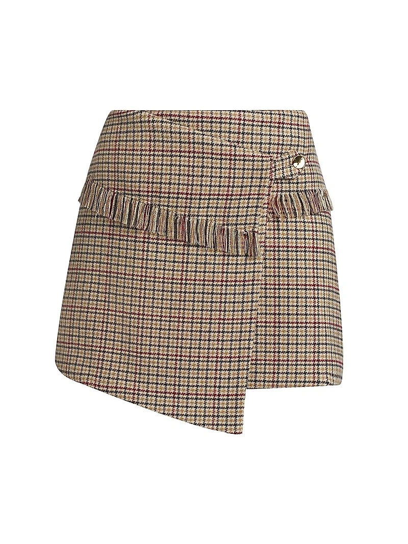 Check Wool-Blend Wrap Miniskirt