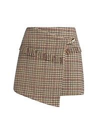 Check Wool-Blend Wrap Miniskirt