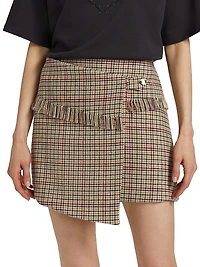 Check Wool-Blend Wrap Miniskirt