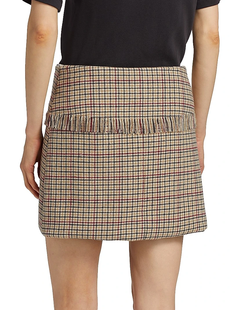 Check Wool-Blend Wrap Miniskirt