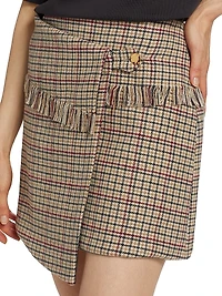 Check Wool-Blend Wrap Miniskirt