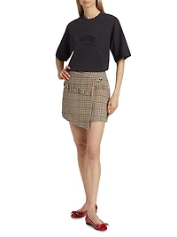 Check Wool-Blend Wrap Miniskirt