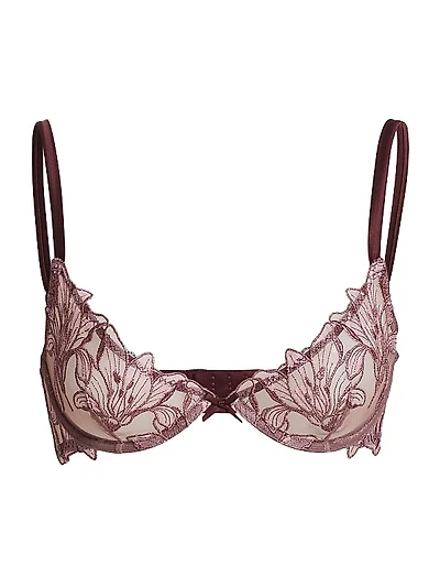 Metallic Lace Lily Embroidery Demi Bra