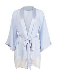 Lace Appliqué Silk-Blend Robe