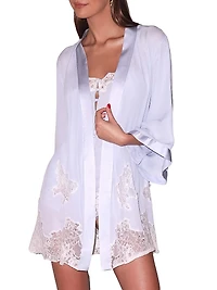 Lace Appliqué Silk-Blend Robe