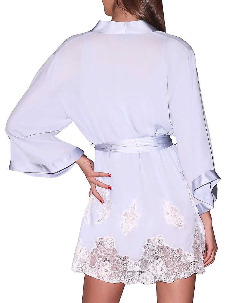 Lace Appliqué Silk-Blend Robe