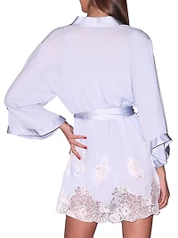 Lace Appliqué Silk-Blend Robe