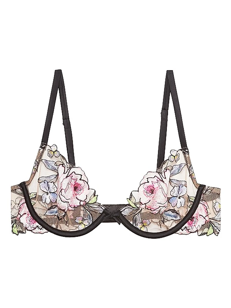 Fidelia Floral Embroidered Silk-Tulle Demi Bra