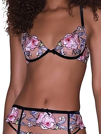 Fidelia Floral Embroidered Silk-Tulle Demi Bra
