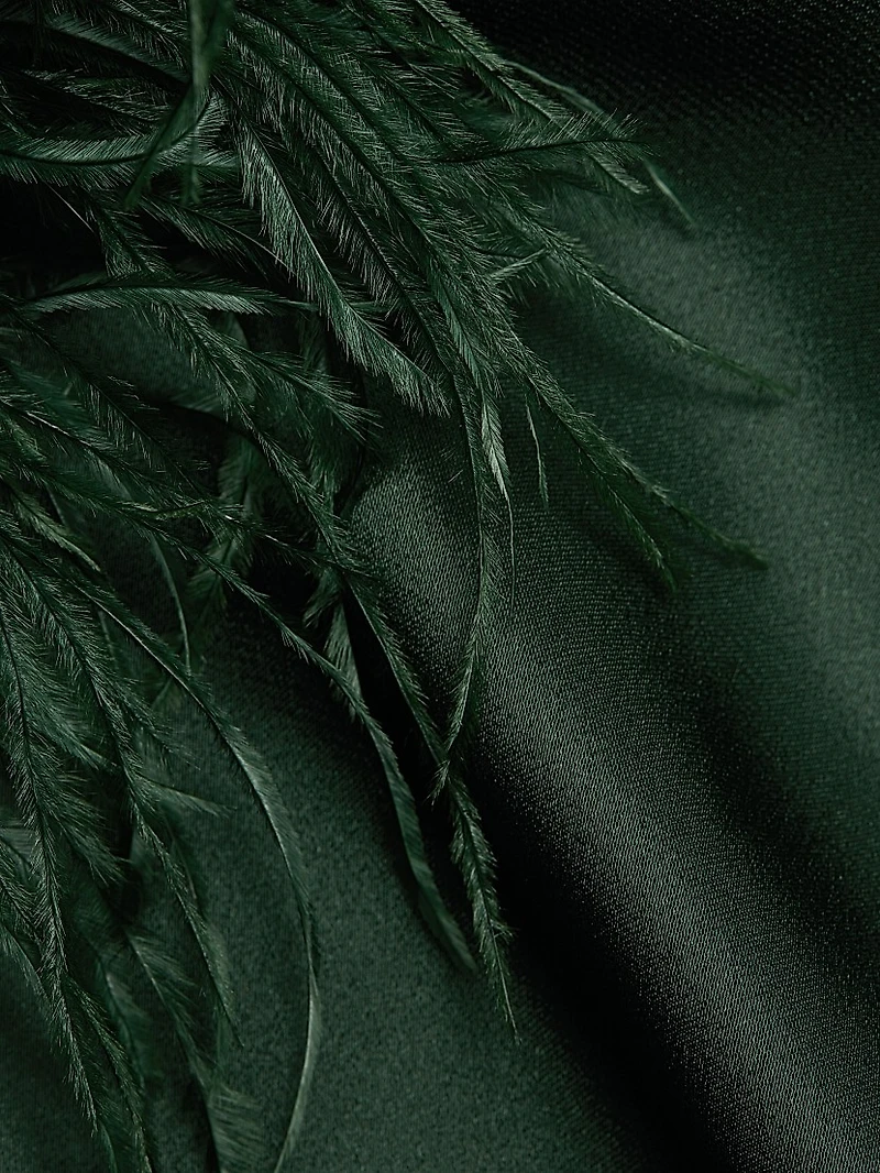 Feather-Trimmed Satin Shift Minidress