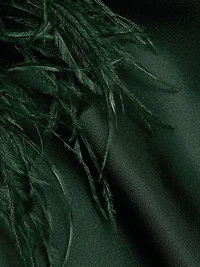 Feather-Trimmed Satin Shift Minidress