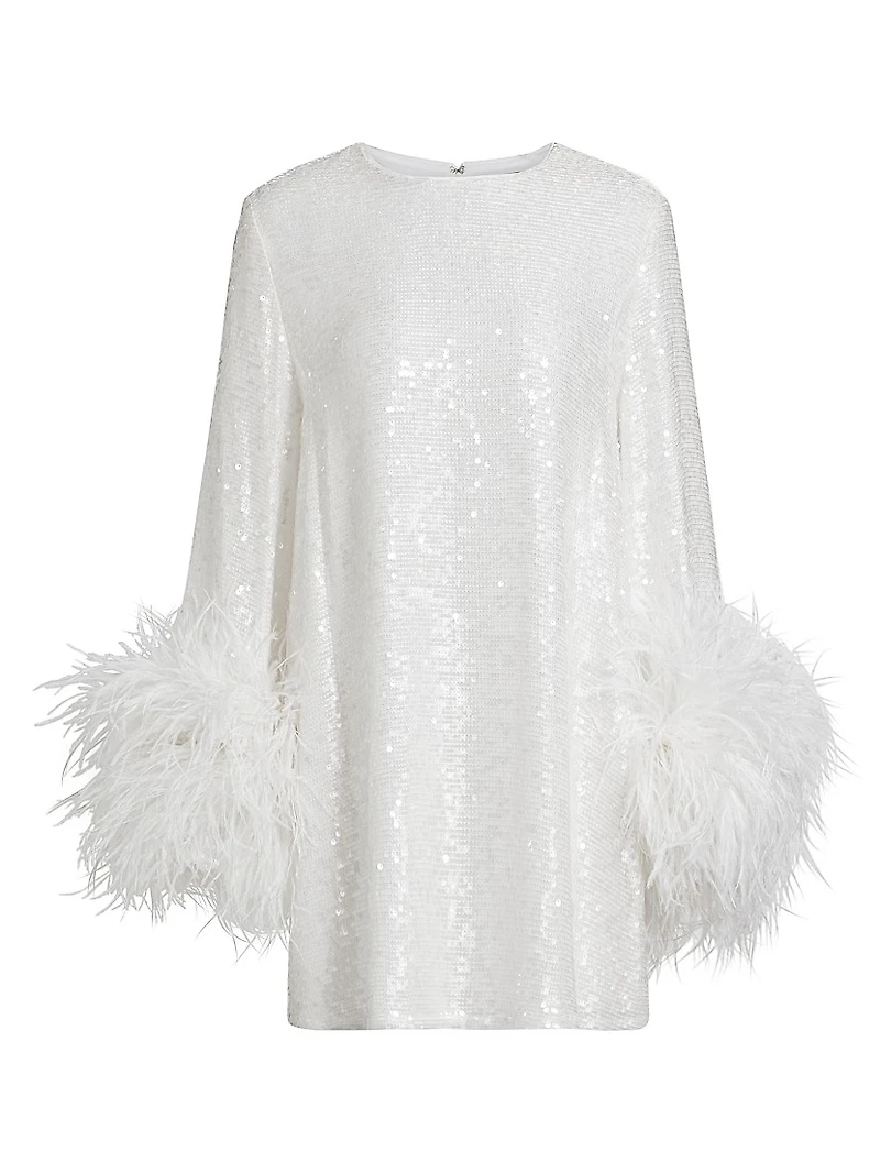 Sequin Ostrich-Feather Shift Dress