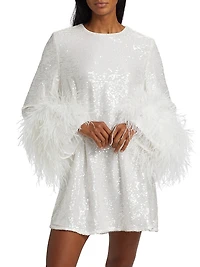 Sequin Ostrich-Feather Shift Dress