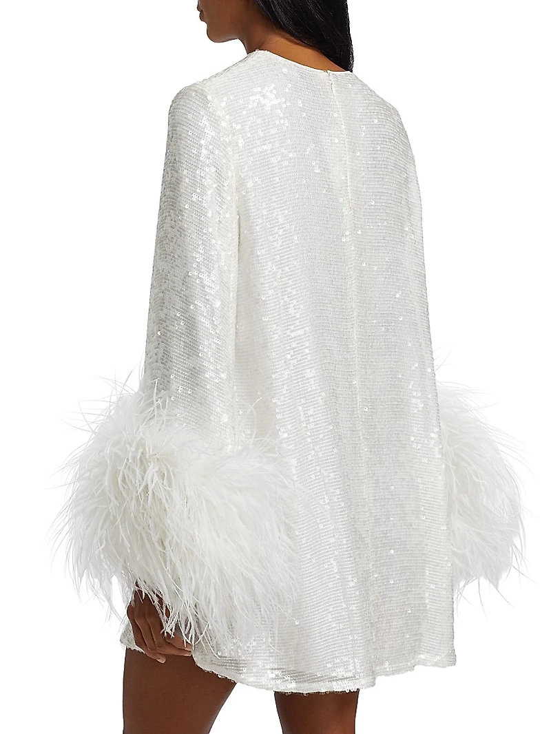 Sequin Ostrich-Feather Shift Dress