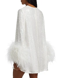 Sequin Ostrich-Feather Shift Dress