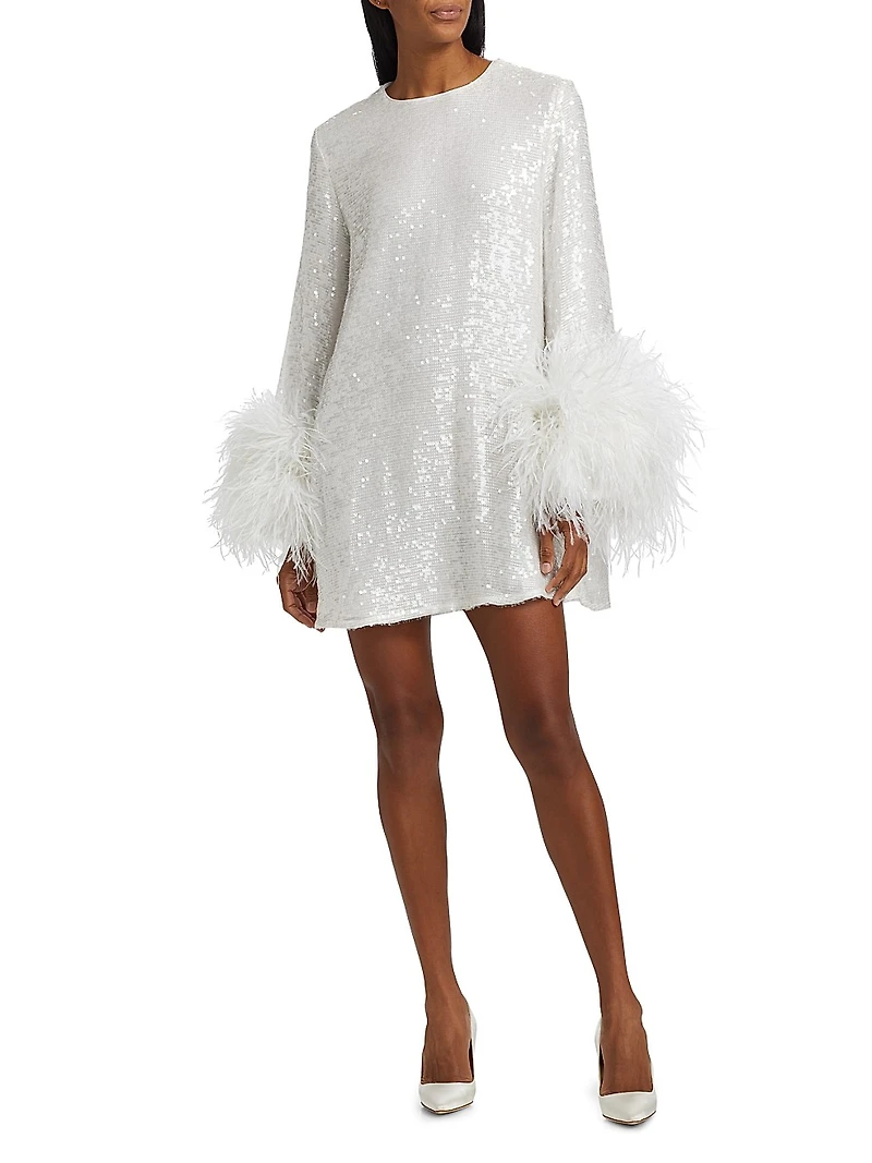 Sequin Ostrich-Feather Shift Dress
