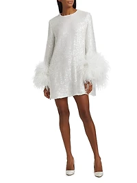 Sequin Ostrich-Feather Shift Dress