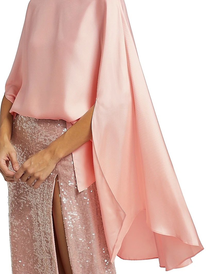 Oversized Silk Twill Cape Top