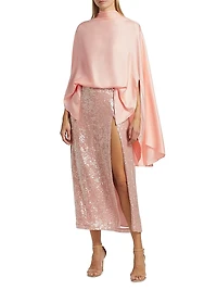 Oversized Silk Twill Cape Top