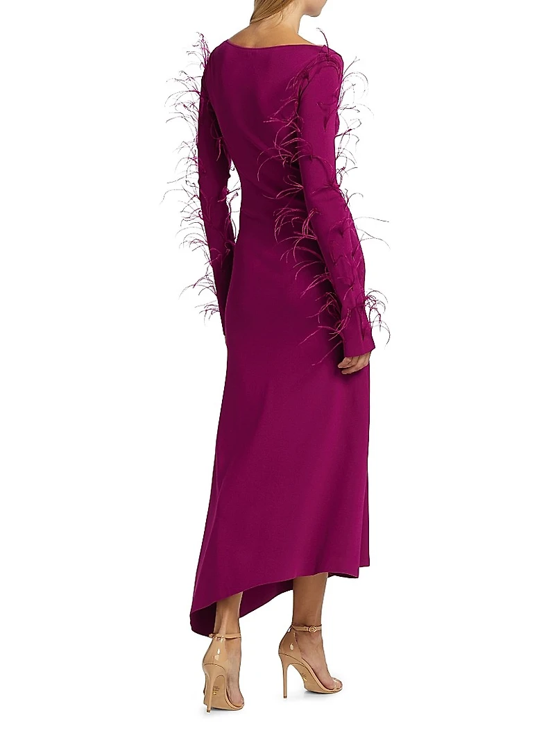 Feather-Trimmed Stretch Maxi-Dress