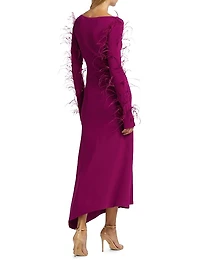 Feather-Trimmed Stretch Maxi-Dress