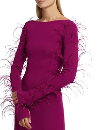 Feather-Trimmed Stretch Maxi-Dress