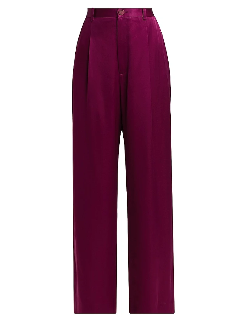 Relaxed Pleated Satin Pants