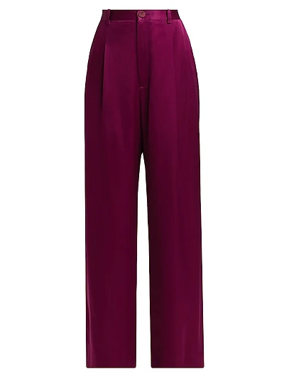Relaxed Pleated Satin Pants