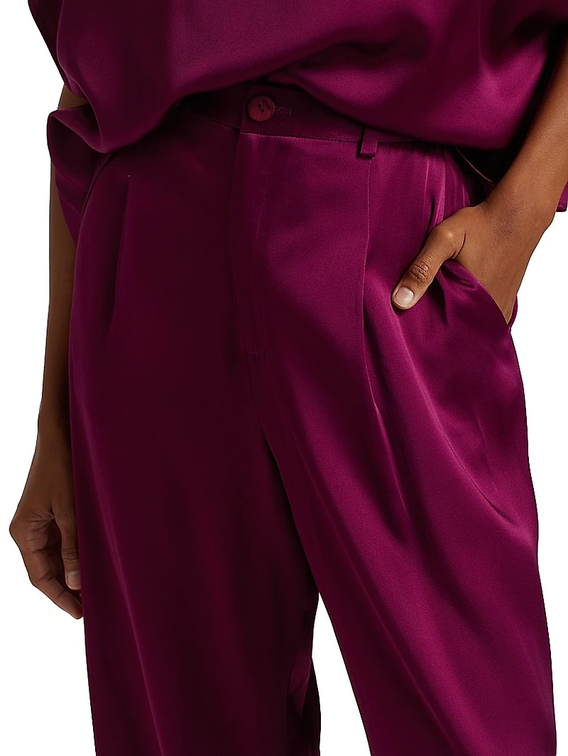 Relaxed Pleated Satin Pants