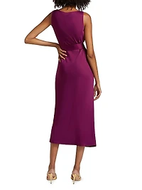 Satin Belted Cowlneck Midi-Dress