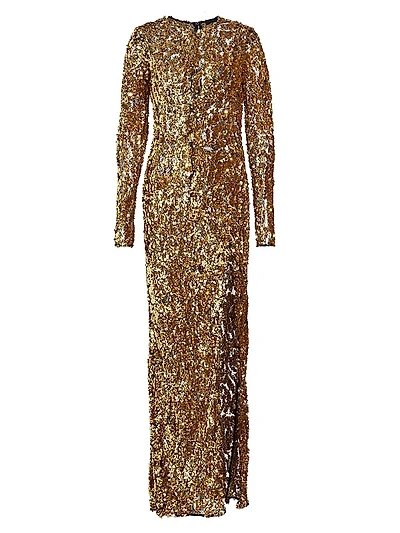 Sequined Metallic Long-Sleeve Gown