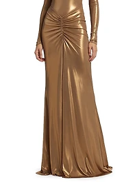 Coated Jersey Ruched Maxi Skirt