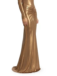 Coated Jersey Ruched Maxi Skirt