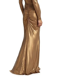 Coated Jersey Ruched Maxi Skirt