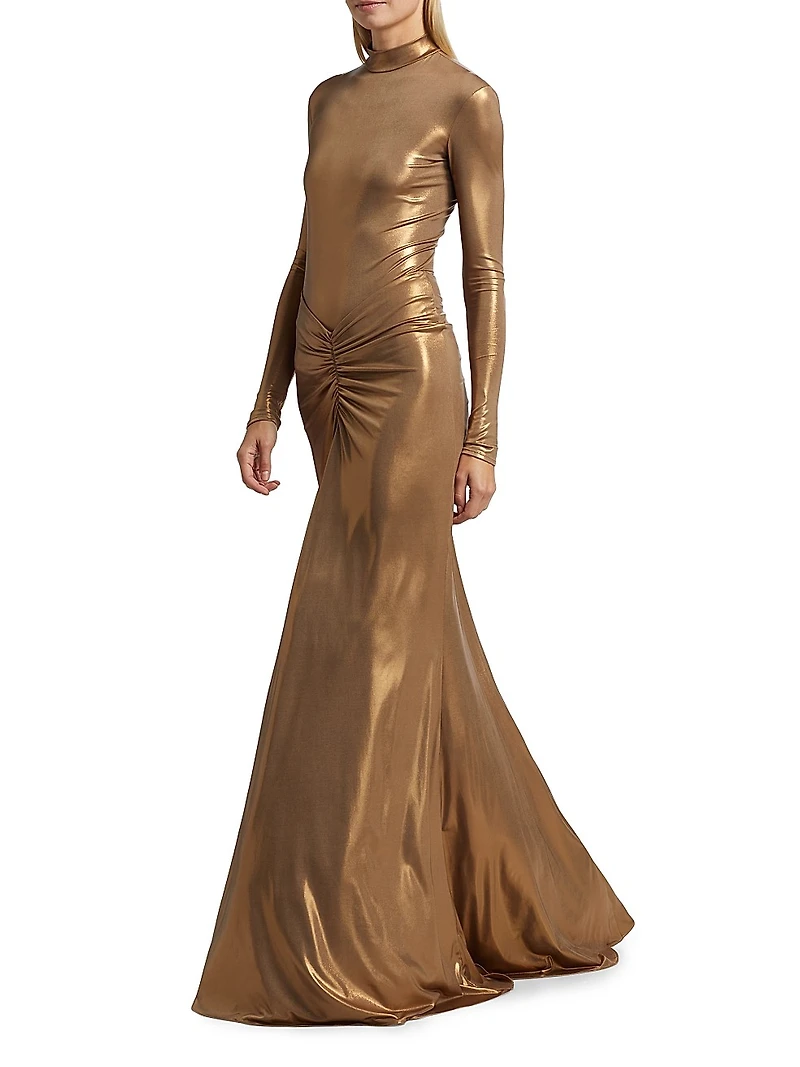 Coated Jersey Ruched Maxi Skirt