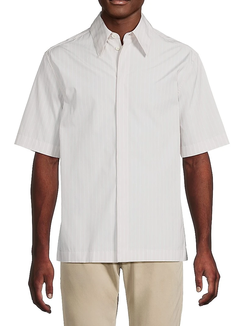 Striped Cotton Button-Front Short-Sleeve Shirt