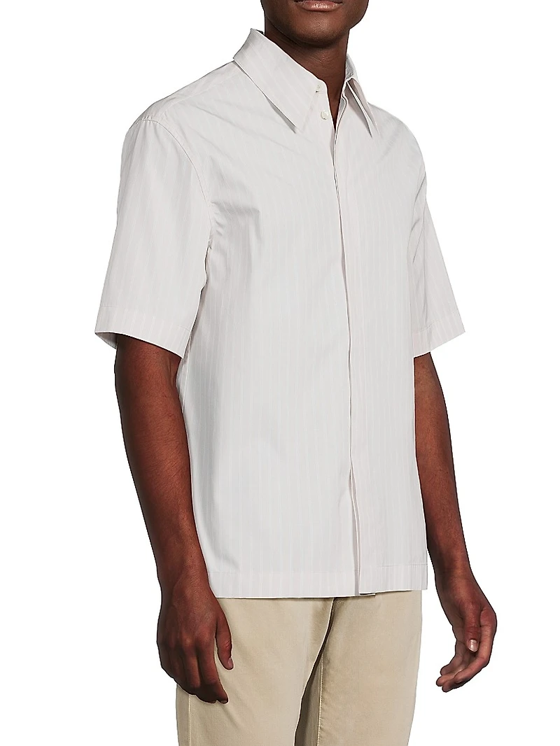 Striped Cotton Button-Front Short-Sleeve Shirt