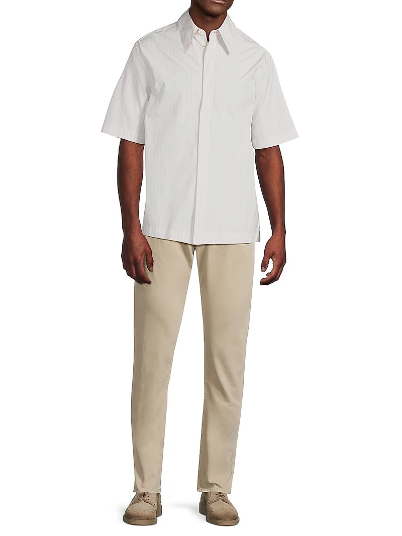 Striped Cotton Button-Front Short-Sleeve Shirt